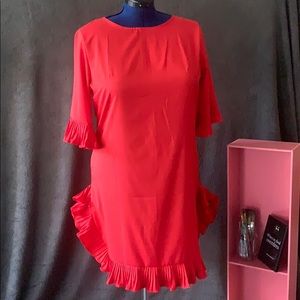 Grapefruit colored ruffled dress